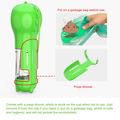 Dog Bowl Water Bottle Feeder with Poop Bag Dispenser and Scoop 3 in 1 Portable