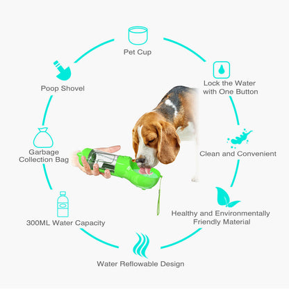 Dog Bowl Water Bottle Feeder with Poop Bag Dispenser and Scoop 3 in 1 Portable