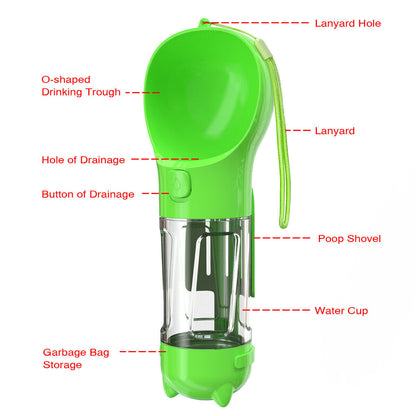 Dog Bowl Water Bottle Feeder with Poop Bag Dispenser and Scoop 3 in 1 Portable