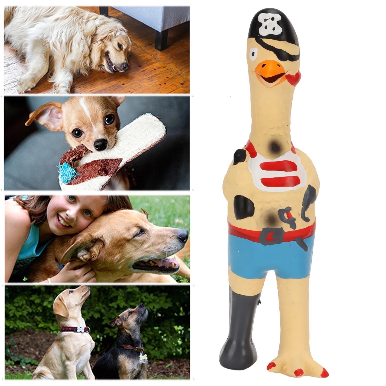 Squeaky Chicken Dog Toys, Dog Toy Teeth Grinding Hand Painted Easy to Clean Bite Resistant for Dogs Pirate Chicken,Ok Chicken,Chef Chicken,Flying Chicken