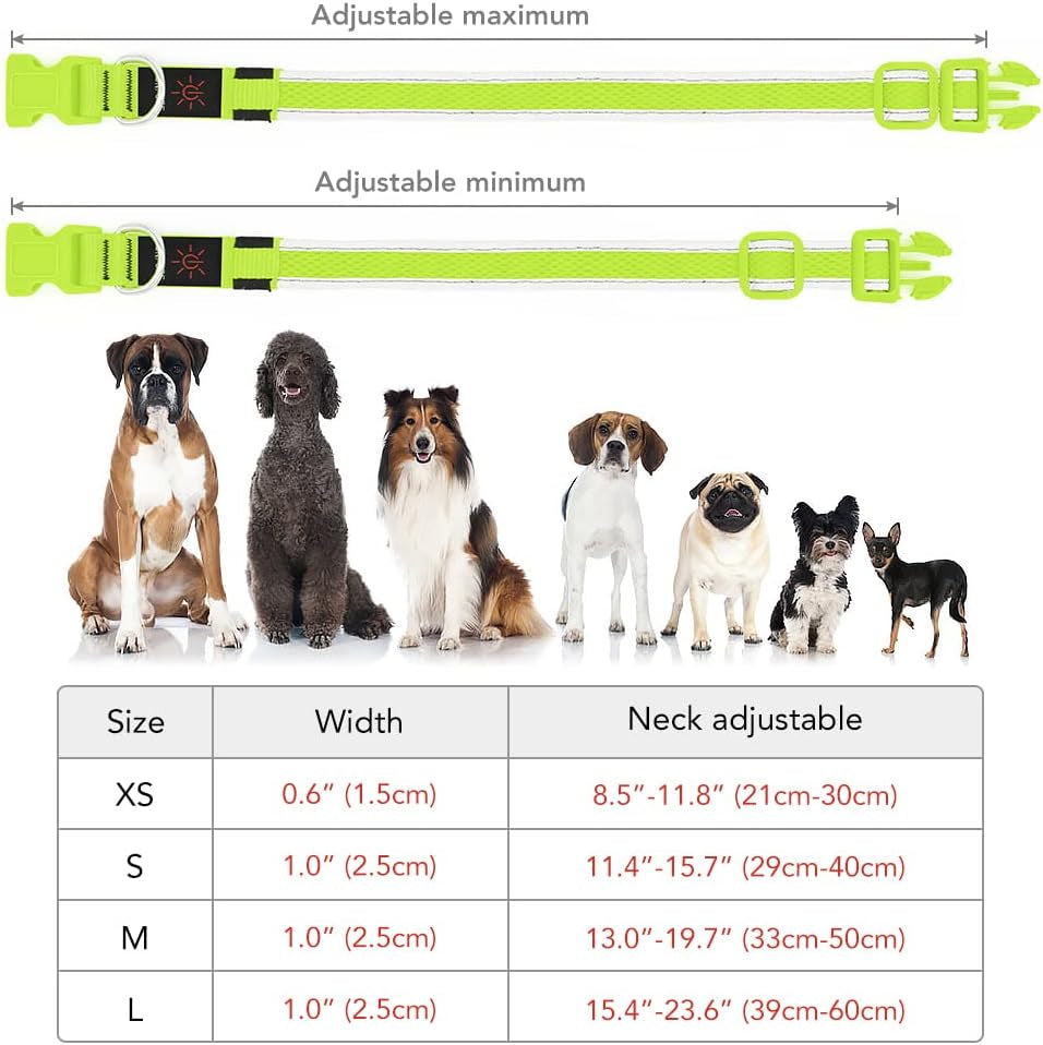 Light up Dog Collar, USB Rechargeable LED Puppy Collar Super Bright Adjustable Glowing Dog Lights for Night Walking (Green, Small)